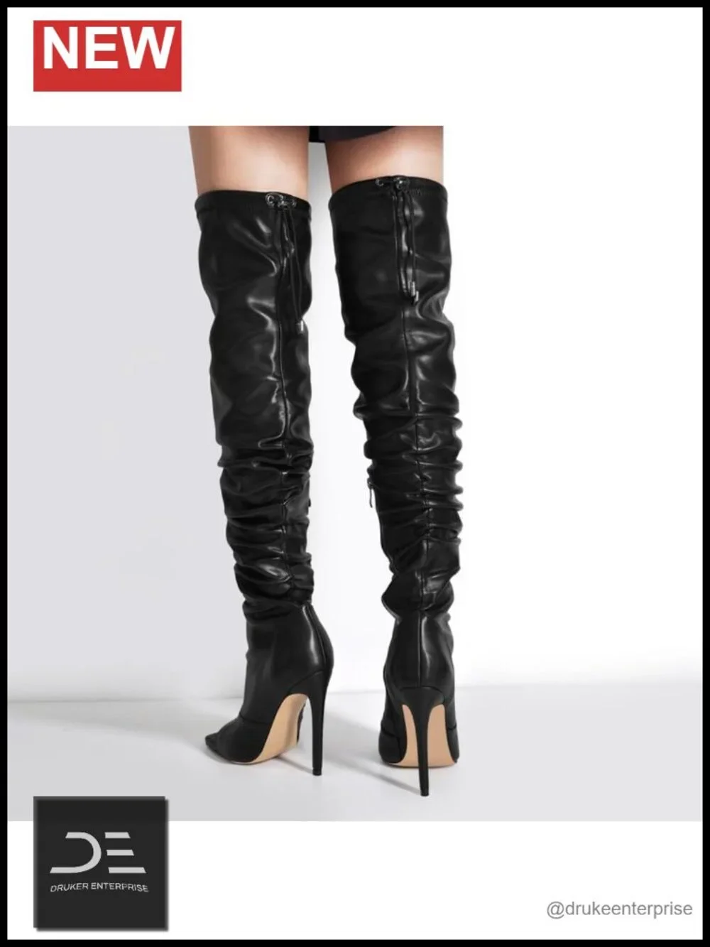 Stiletto Heel Knee High Boots Rhinestone Lace Up Wide Calf Zip